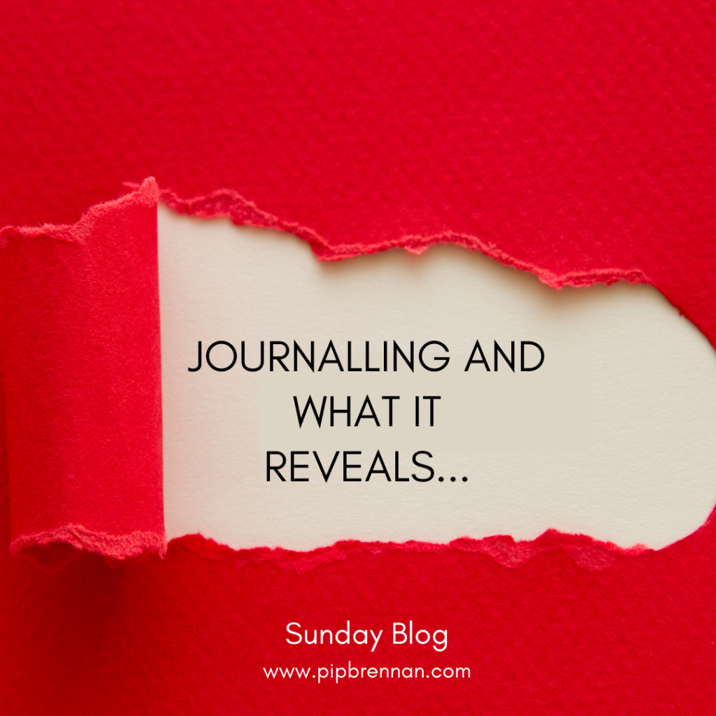 Journalling and what it reveals - Sunday Blog - shows a red paper cover being pulled back to reveal words below