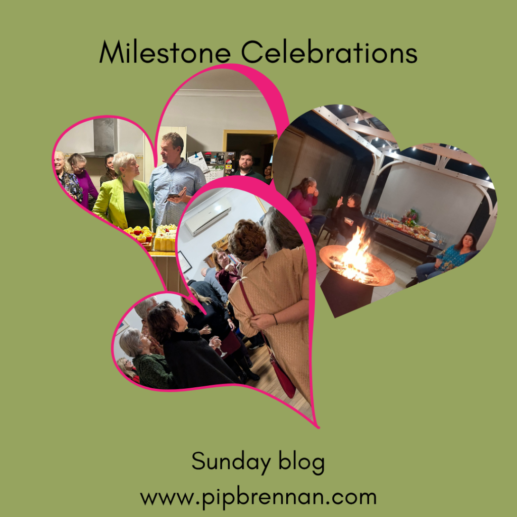 Milestone celebrations with images of a 60th party in heart shaped frames